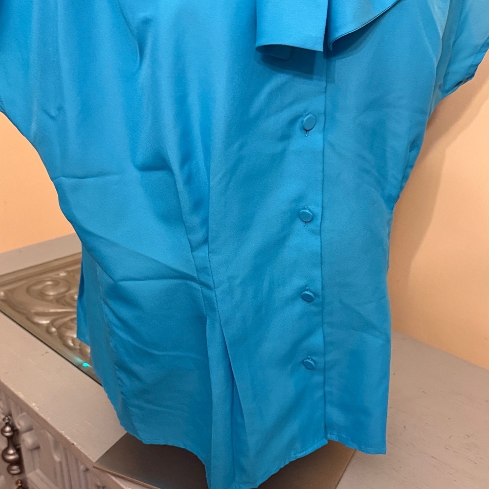 Vintage Lady Manhattan 12 Women's Blue Blouse with Bow Detail - Picture 6 of 12